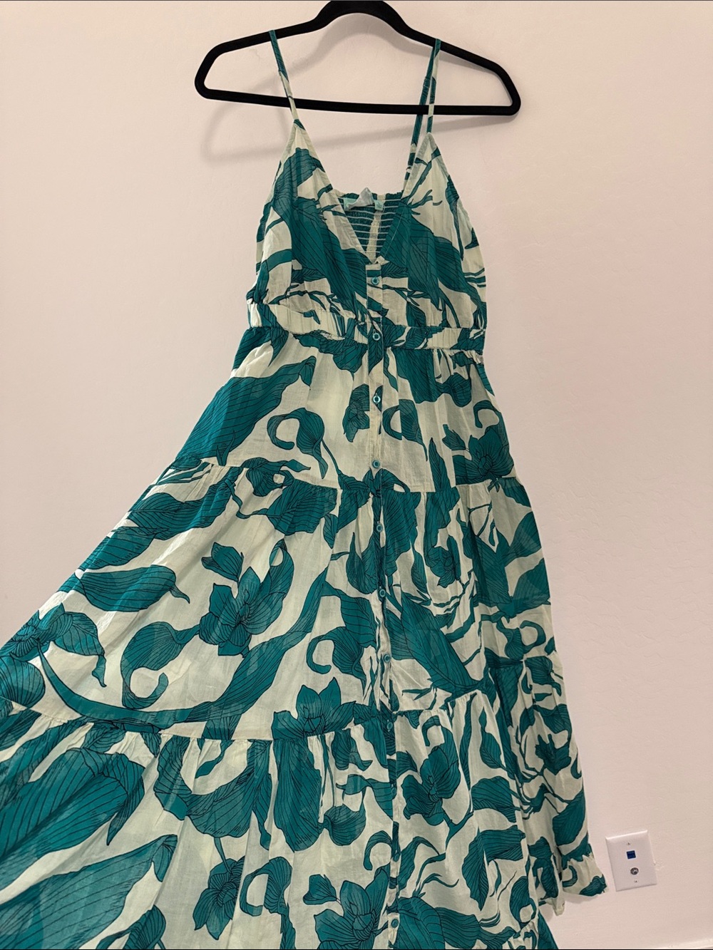 True Destinations green and cream leaf-print maxi dress Sz L